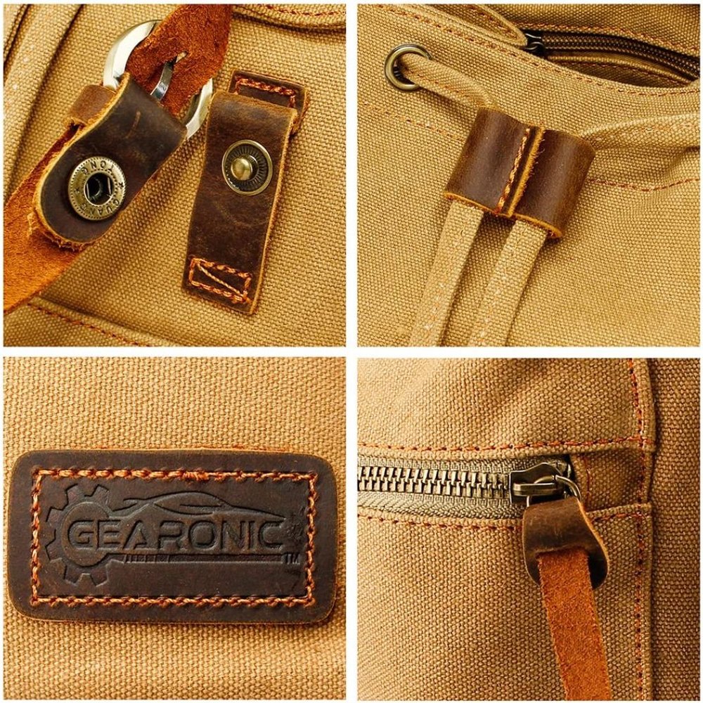 New GEARONIC TM 21L Vintage Canvas Backpack for Men Leather Rucksack Knapsack - Picture 4 of 4